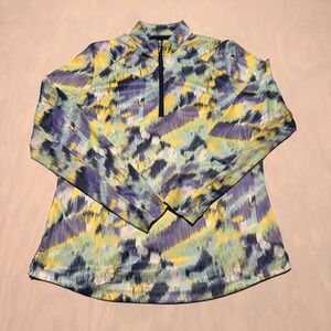Bermuda Sands Quarter Zip Pullover Womens Small Blue Yellow Abstract Golf Top